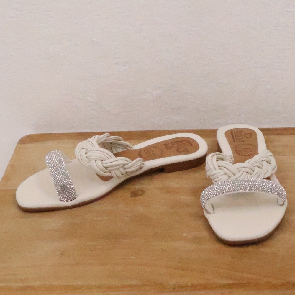 Braided Rhinestone Slide Sandals Womens Size 40 US 9 Faux Leather Bridal Sparkle - Picture 7 of 8